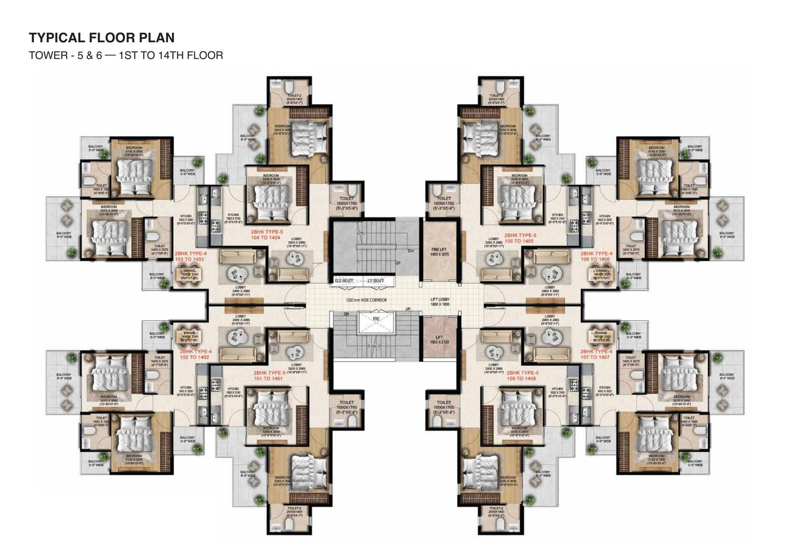 Anantya Sector 110A Faridabad floor plan — Typical floor plan — Towers 5 & 6, 1st to 14th floor