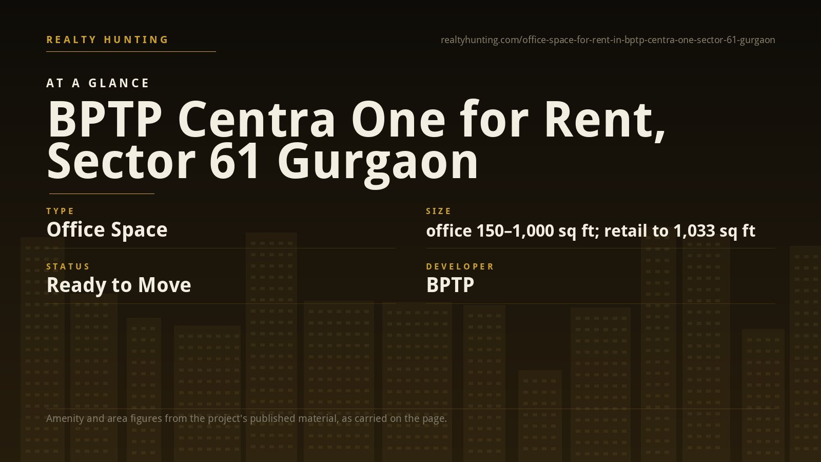 BPTP Centra One Office & Shop for Rent, Sector 61 Gurgaon — photo 1