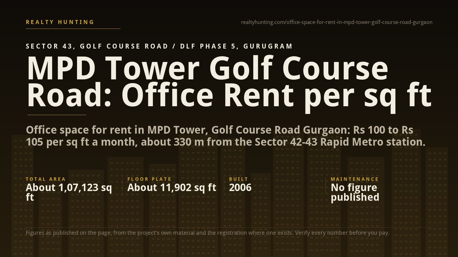 MPD Tower Office for Rent, Golf Course Road Gurgaon