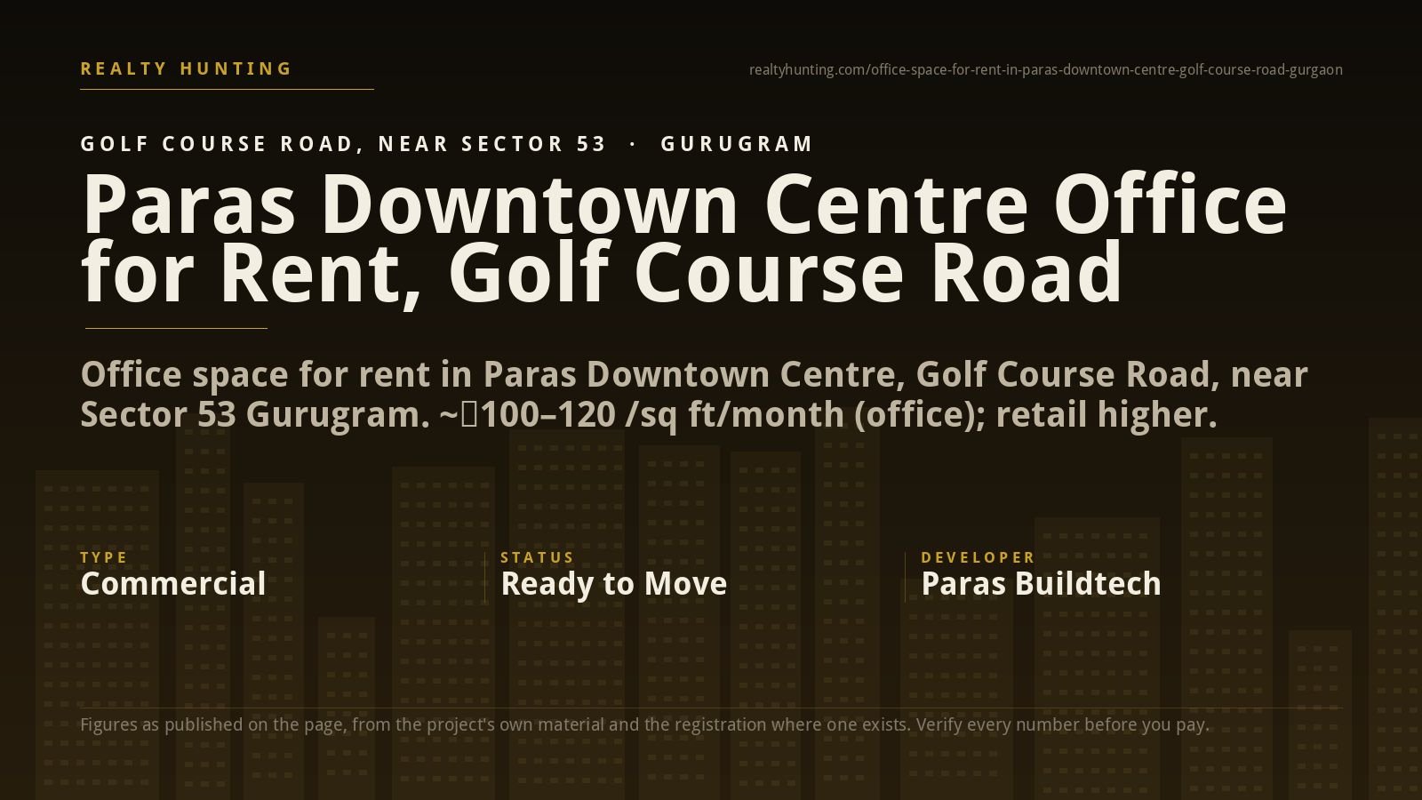 Paras Downtown Centre Office for Rent, Golf Course Road