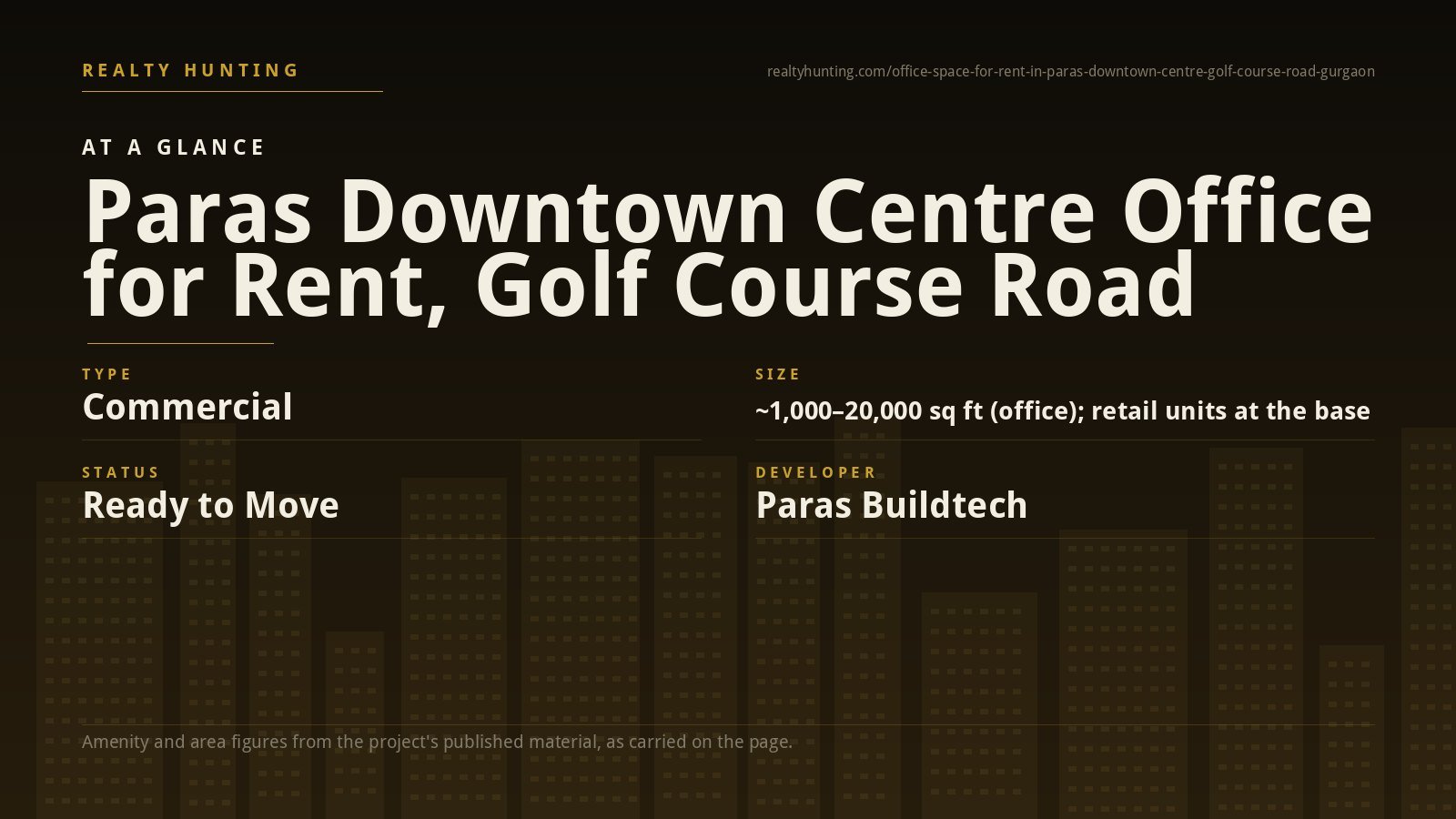 Paras Downtown Centre Office for Rent, Golf Course Road — photo 1