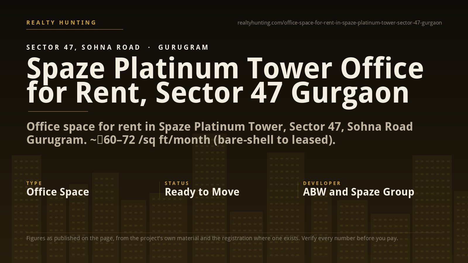 Spaze Platinum Tower Office for Rent, Sector 47 Gurgaon