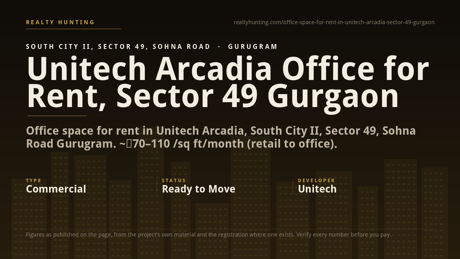 Unitech Arcadia Office for Rent, Sector 49 Gurgaon