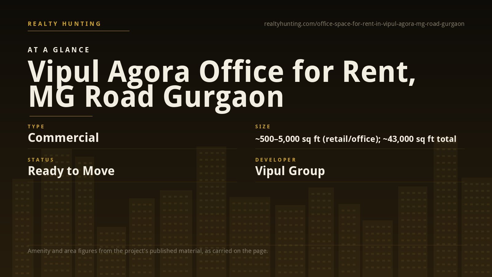 Vipul Agora Office for Rent, MG Road Gurgaon — photo 1