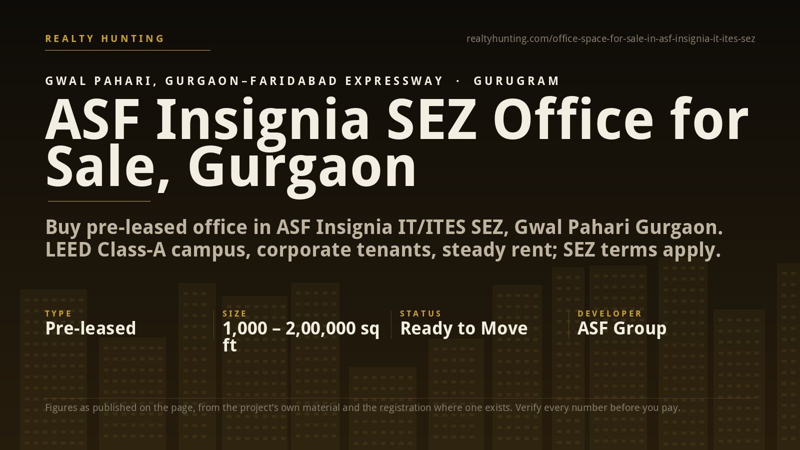 ASF Insignia SEZ Office for Sale, Gwal Pahari Gurgaon