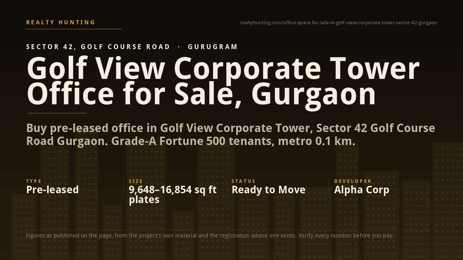 Golf View Corporate Tower Office for Sale, Golf Course Rd Gurgaon