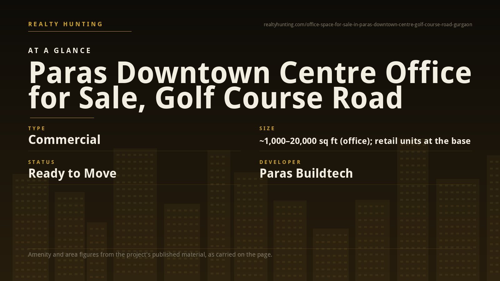 Paras Downtown Centre Office for Sale, Golf Course Road — photo 1