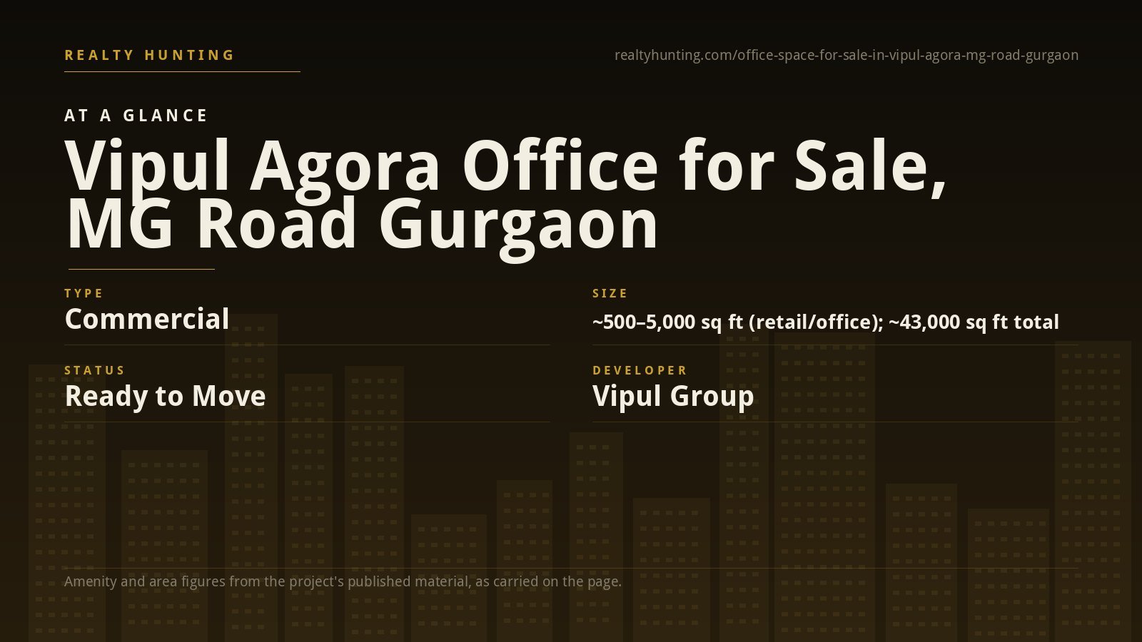 Vipul Agora Office for Sale, MG Road Gurgaon — photo 1