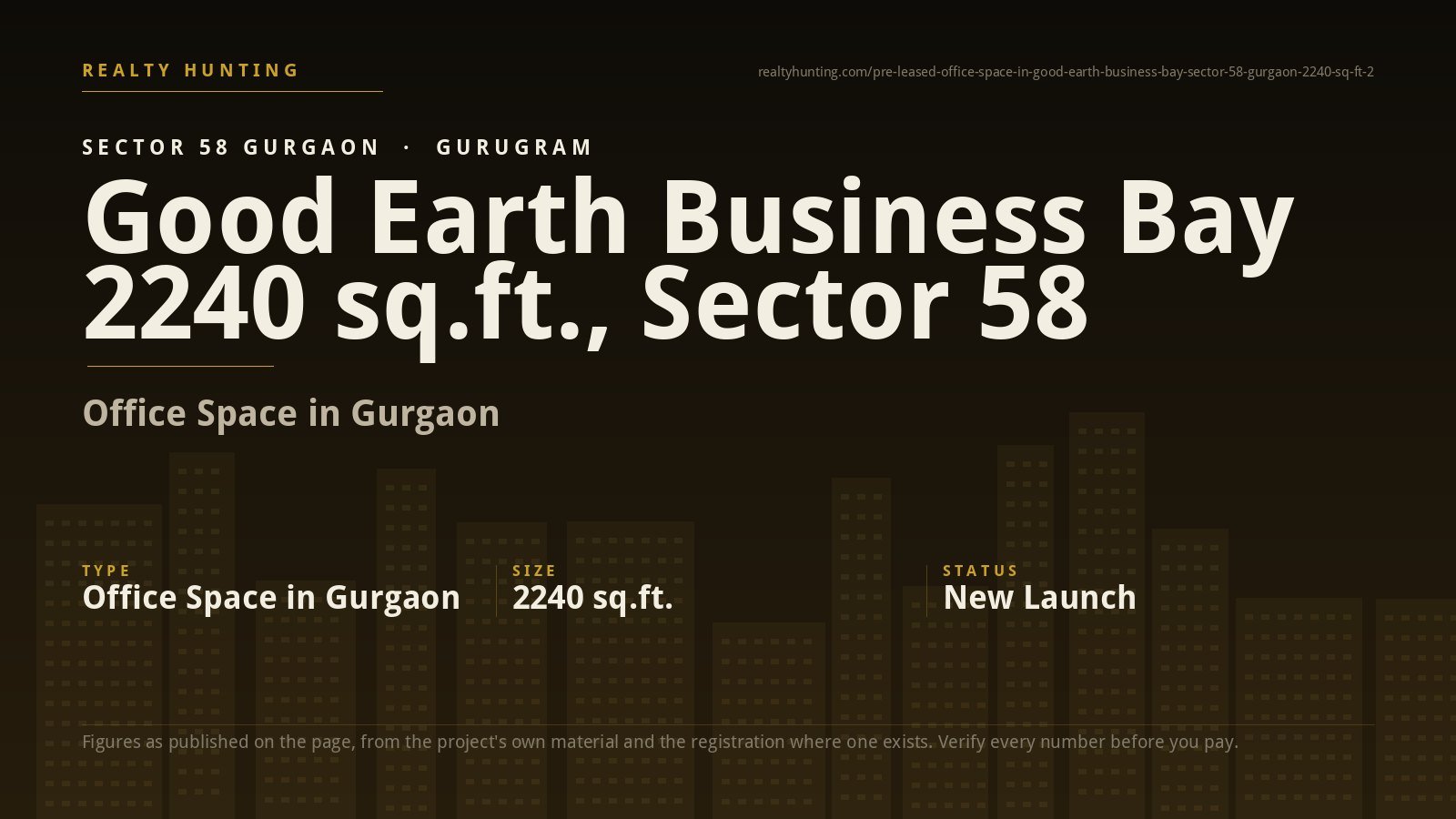 Pre- leased Office Space in Good Earth Business Bay Sector 58, Gurgaon 2240 sq.ft.