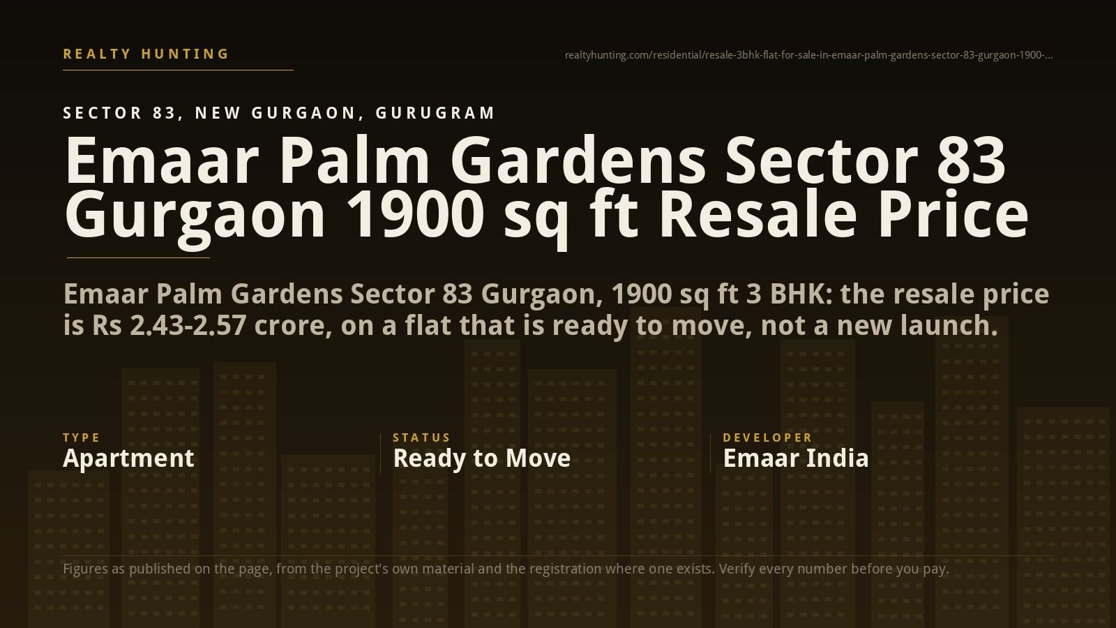 Resale 3 BHK in Emaar Palm Gardens Sector 83 Gurgaon, 1900 sq ft