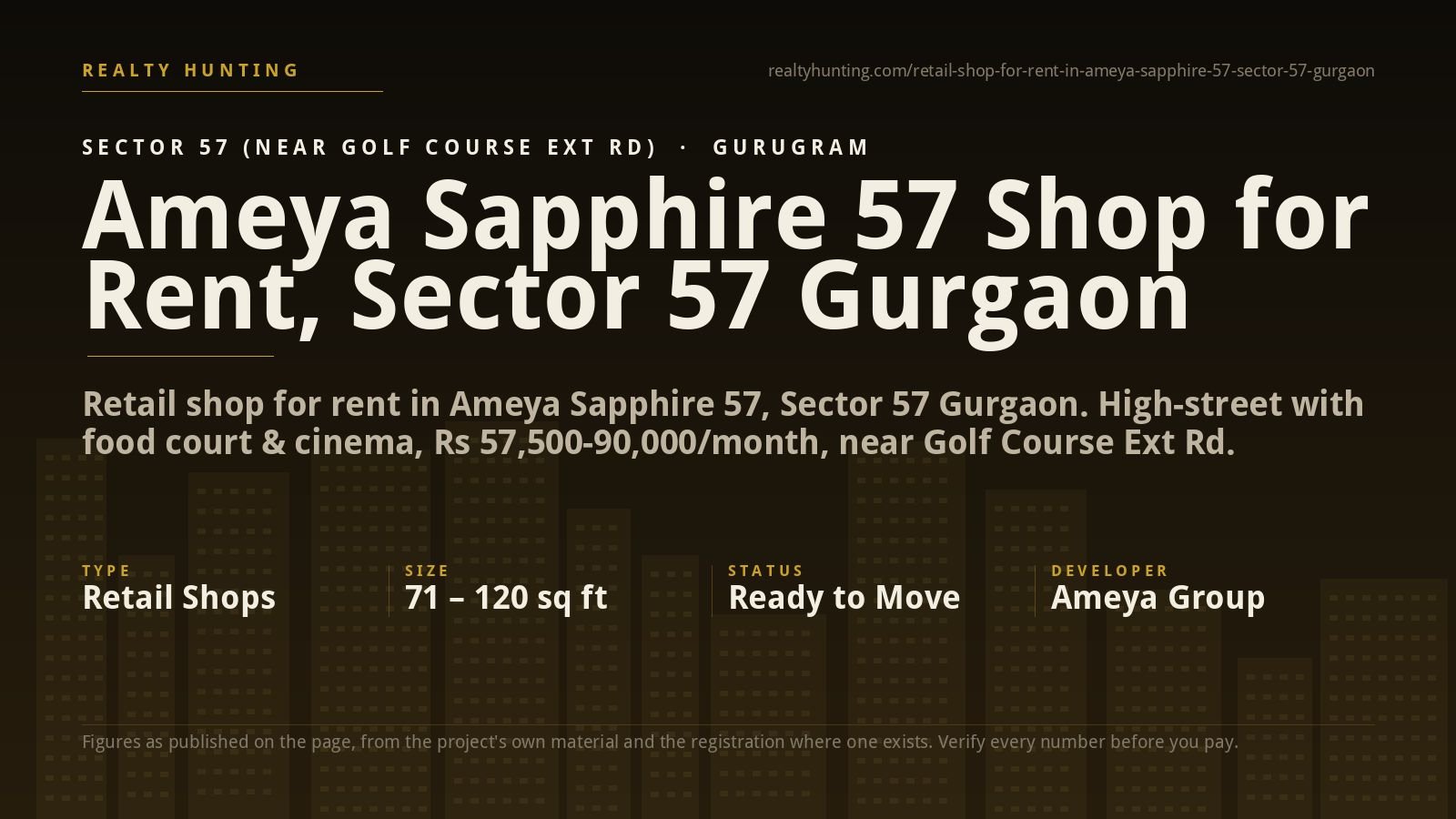 Ameya Sapphire 57 Shop for Rent, Sector 57 Gurgaon