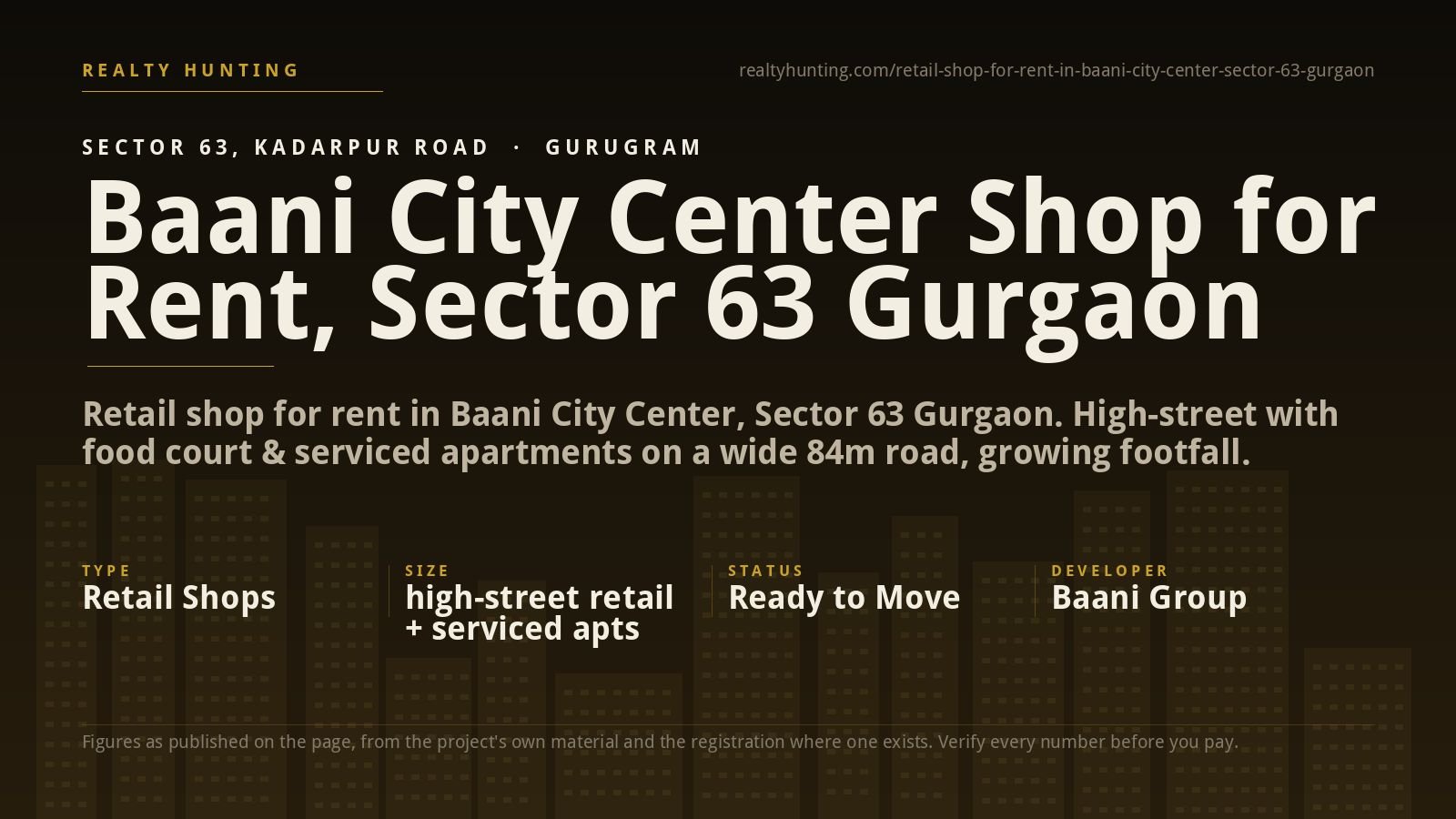 Baani City Center Shop for Rent, Sector 63 Gurgaon