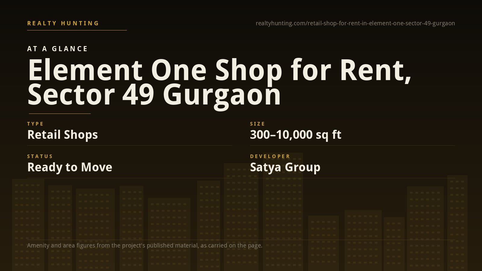 Satya Element One Shop for Rent, Sohna Road Gurgaon — photo 1