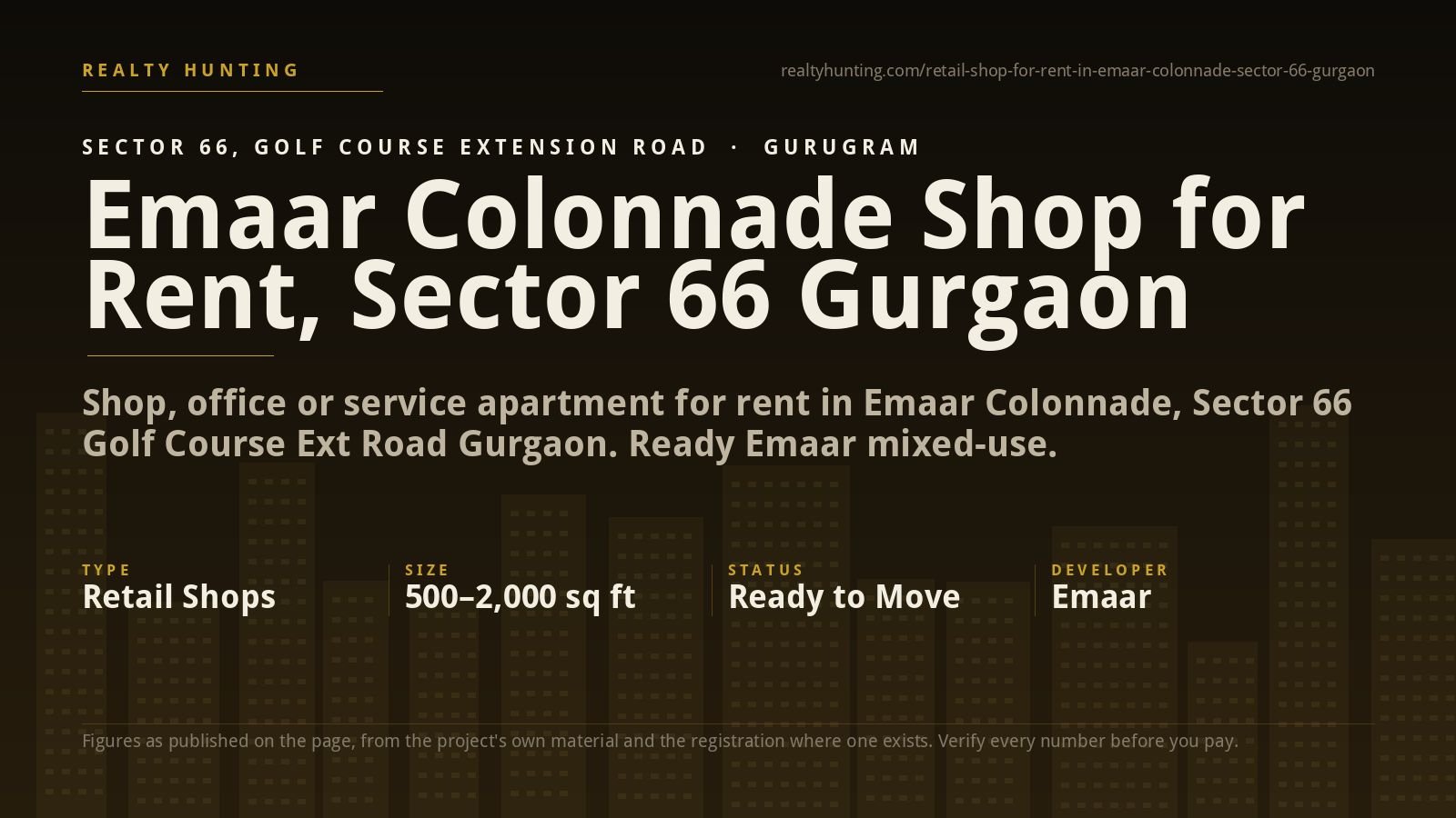 Emaar Colonnade Shop for Rent, Sector 66 Gurgaon