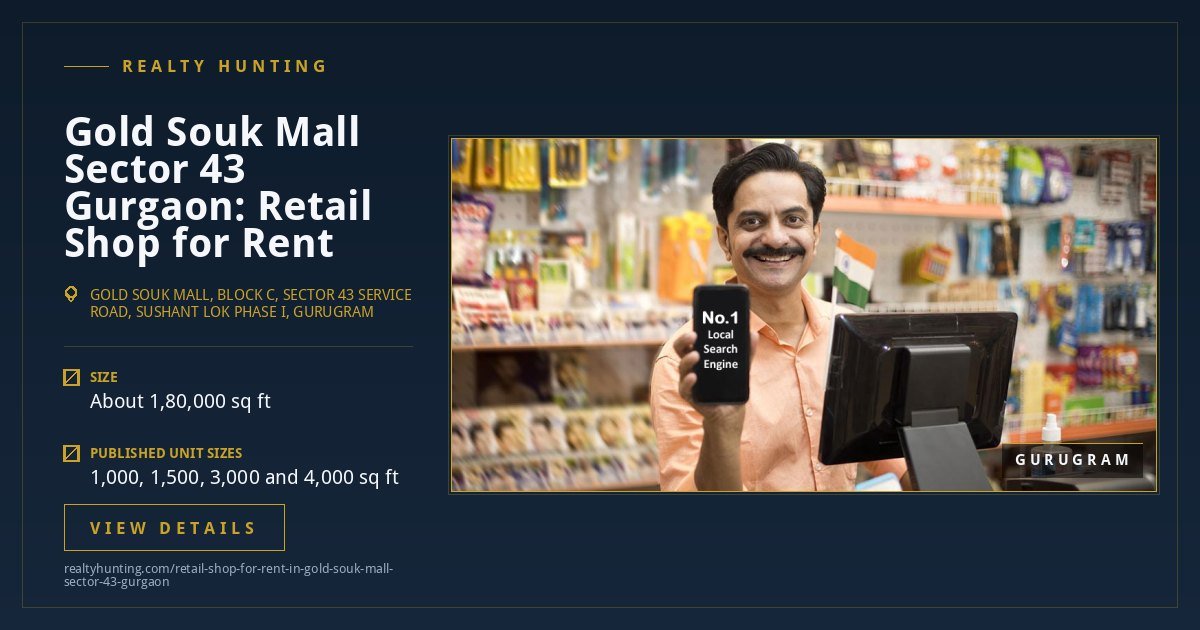 Gold Souk Mall Retail Shop for Rent, Sector 43 Gurgaon