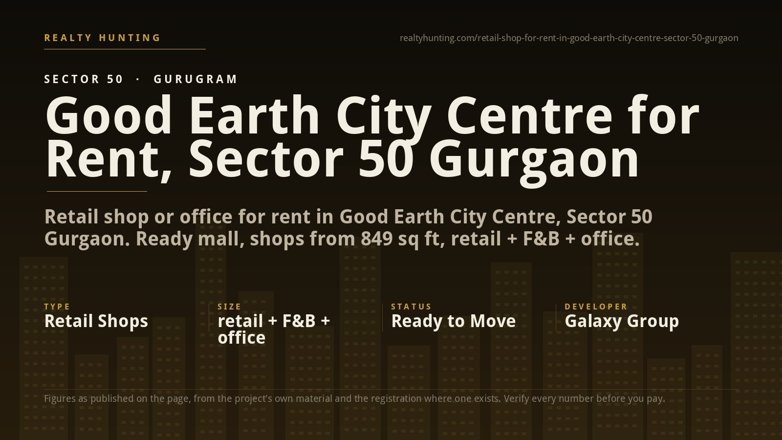 Good Earth City Centre Shop for Rent, Sector 50 Gurgaon