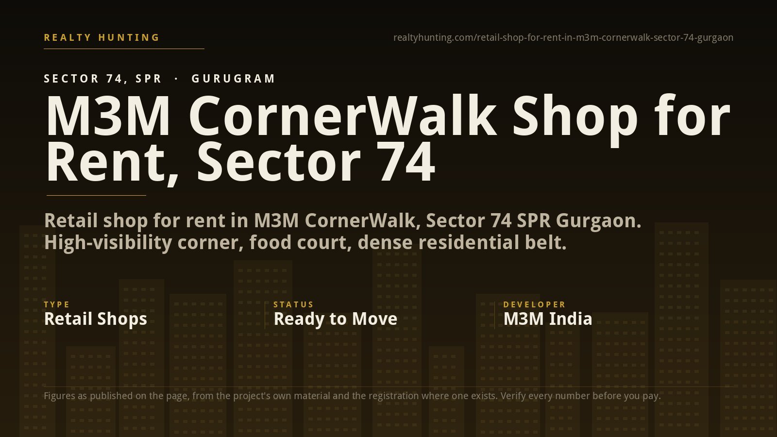 M3M CornerWalk Shop for Rent, Sector 74 SPR Gurgaon