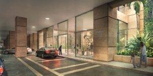 Car-free ground floor with drop-off and pick-up zones in front of all towers in the basements.