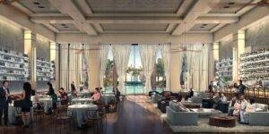 Classical Colonial style clubhouse with high ceiling