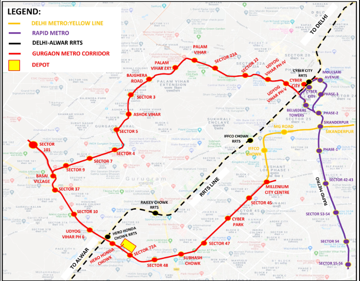 New Metro Route Gurgaon - Map | Gurgaon Metro Map - Realty Hunting Metro MAp Gurgaon
