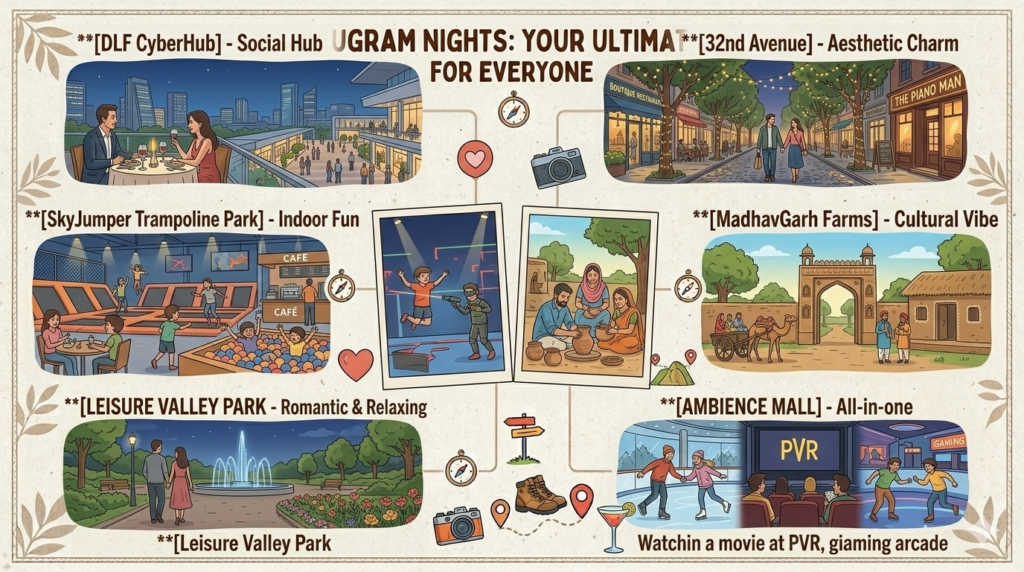 Night out places in Gurgaon with family, friends, Kids, couples, day, night - Realty Hunting Gemini Generated Image 156pyl156pyl156p