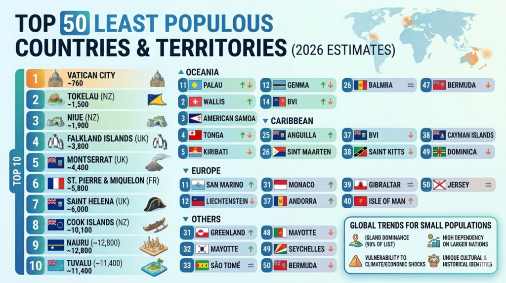 Top 50 lowest population country in the world