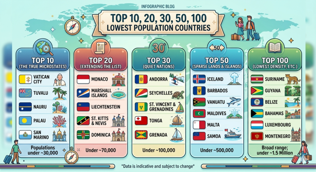 Top 10, 20, 30, 50, 100 Lowest Population Country