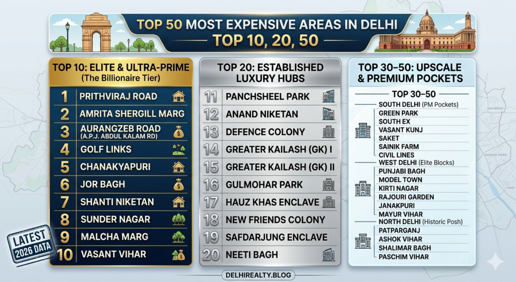 Which is the most expensive area in Delhi - Top 10, 20, 50 expensive area in Delhi - Realty Hunting Gemini Generated Image 3f0ha33f0ha33f0h