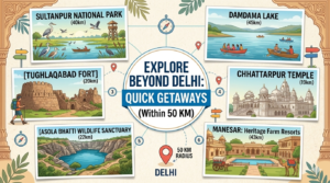 Tourist places near Delhi within 50 kms with family, friends, Kids, couples, day, night