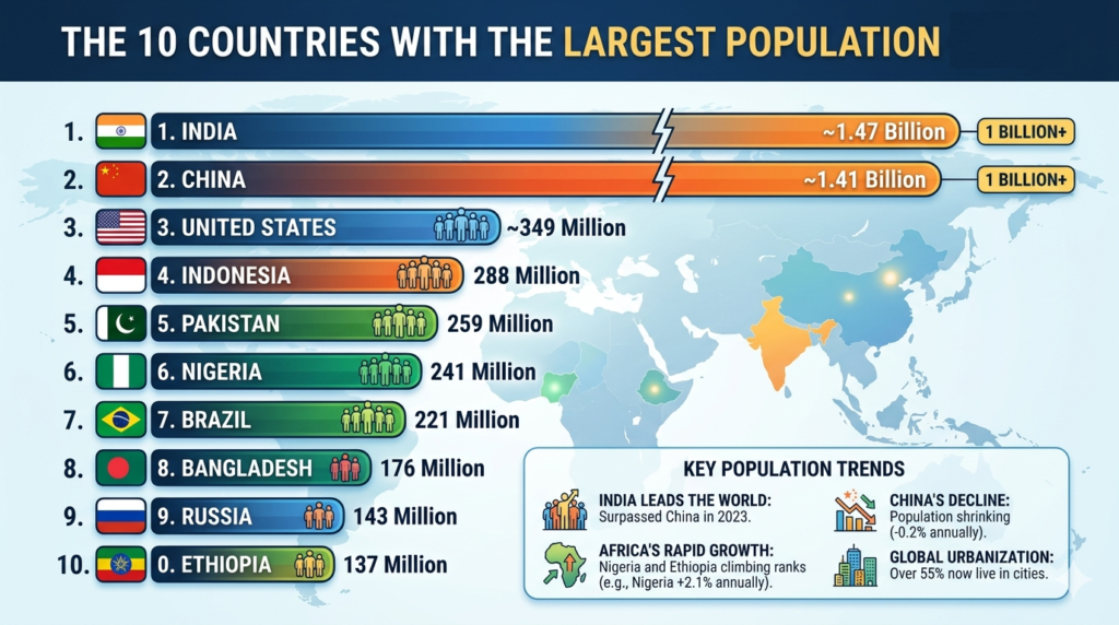 What are the 10 countries with the largest population