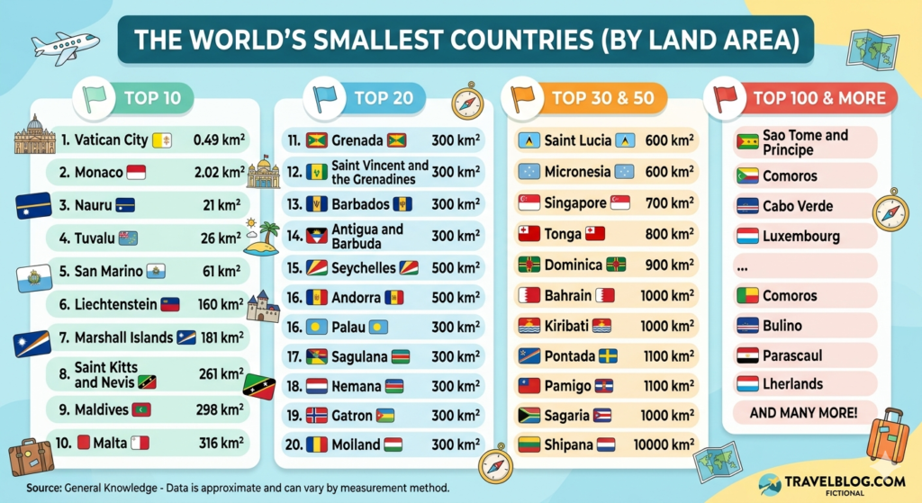Top 10, 20, 30, 50, 100 smallest country in the world