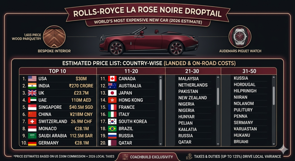 Rolls-Royce La Rose Noire Droptail Top 10, 20, 30, 50 Countries Estimated Price List (Country-Wise) - Realty Hunting Gemini Generated Image 7de71q7de71q7de7