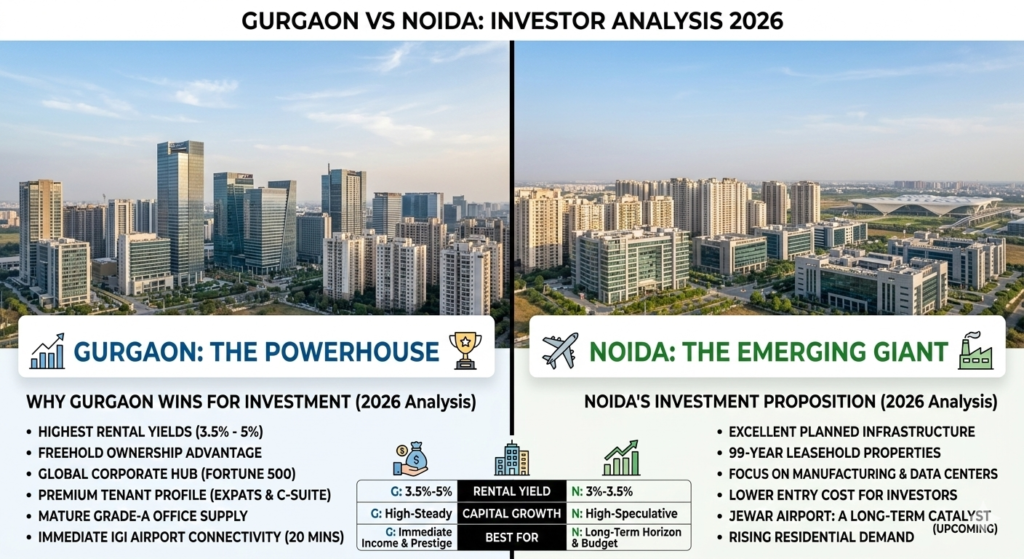 Gurgaon vs Noida: Why Gurgaon Is Better for Investment - Realty Hunting Gemini Generated Image 98mx1e98mx1e98mx