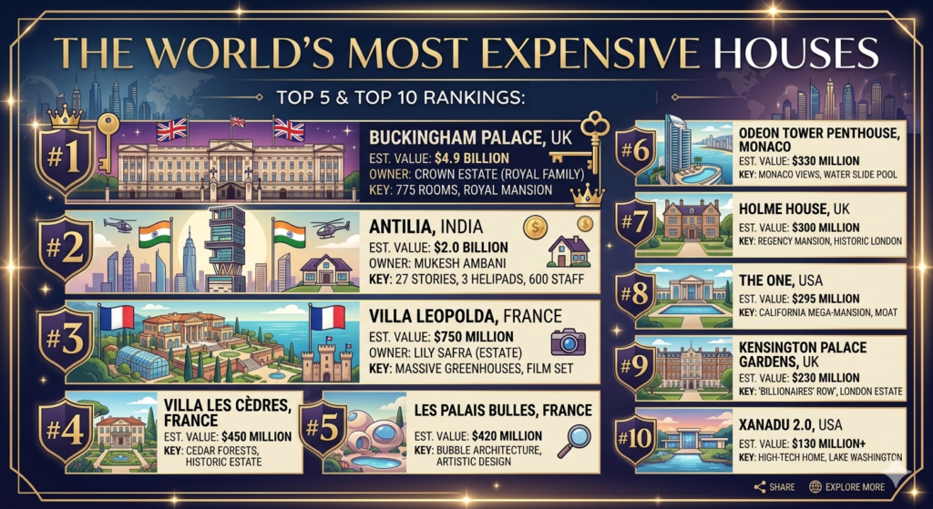 Most expensive house in world - Top 5 and Top 10 most expensive house in world