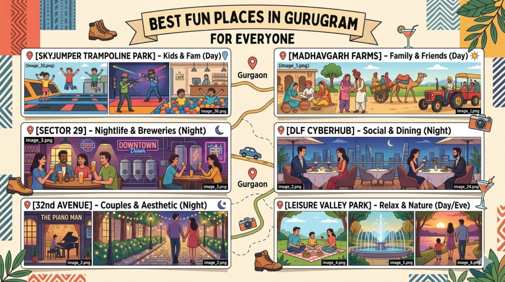 Fun Places in Gurgaon with family, friends, Kids, couples, day, night - Realty Hunting Gemini Generated Image keqi54keqi54keqi