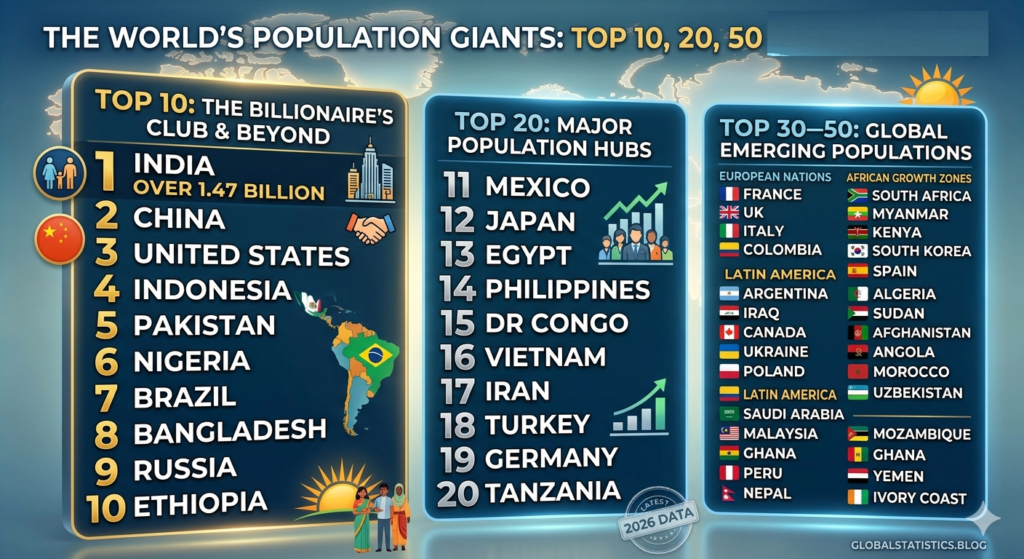 Which is the Most populated country in the World Top 10 , 20, 50 populated country in the World - Realty Hunting Gemini Generated Image pkk3iapkk3iapkk3