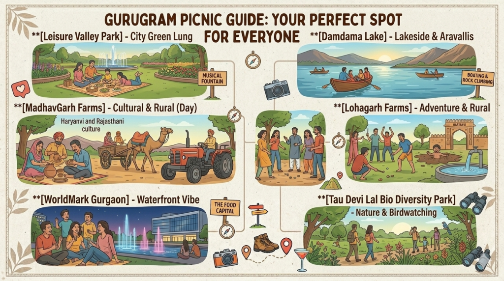 Picnic Spots in Gurgaon with family, friends, Kids, couples, day, night - Realty Hunting Gemini Generated Image tphknotphknotphk