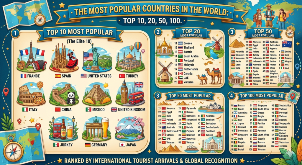 Most popular countries in the world Top 10, 20, 50, 100 most popular countries in the world