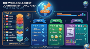 Top 10, 20, 50, 100 largest country in the world by area