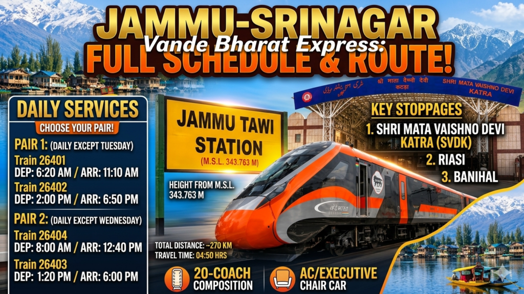 Train number, travel duration, halts and times for Jammu Tawi-Srinagar Vande Bharat Express - Realty Hunting Train number, travel duration, halts and times for Jammu Tawi-Srinagar Vande Bharat Express