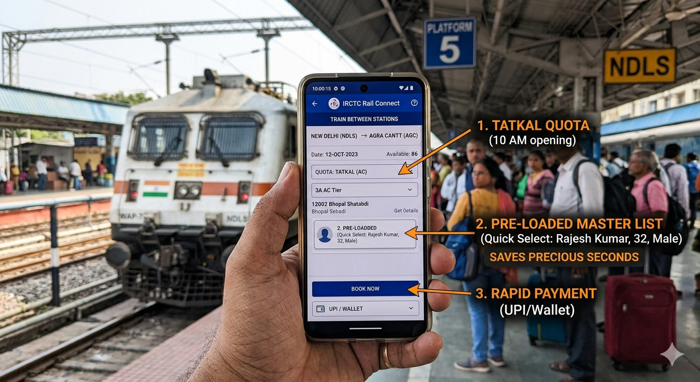 How to book tatkal ticket fast in irctc or RailOne App early and get confirmed seats