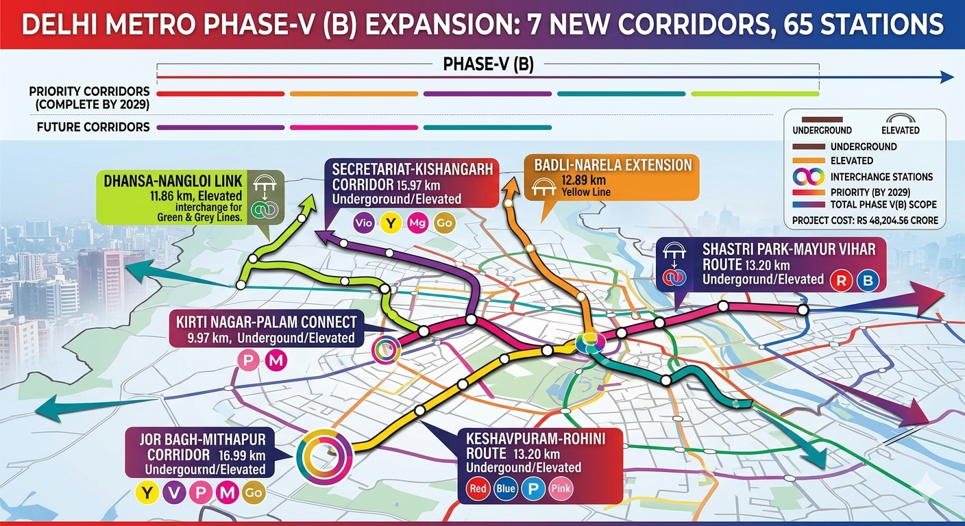 Delhi Metro expansion Plans 7 New Corridors, 65 Stations