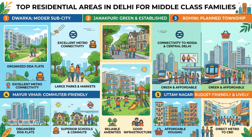 Best places to live in Delhi for middle class family - Realty Hunting Best places to live in Delhi for middle class family