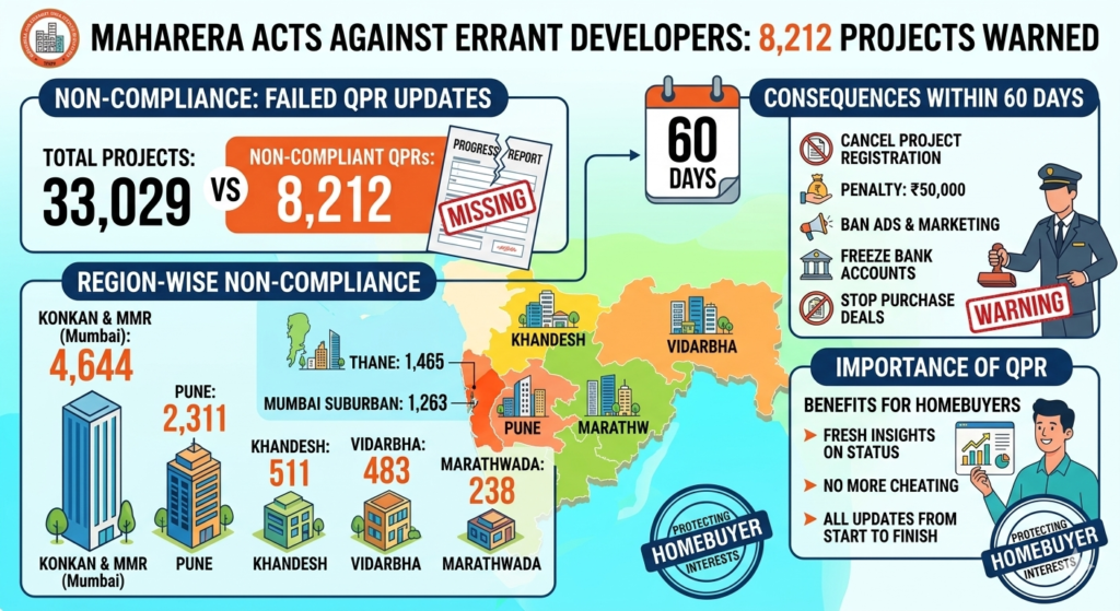 MahaRERA comes down hard on errant developers; issues notices to 8,212 projects for failing to update QPRs