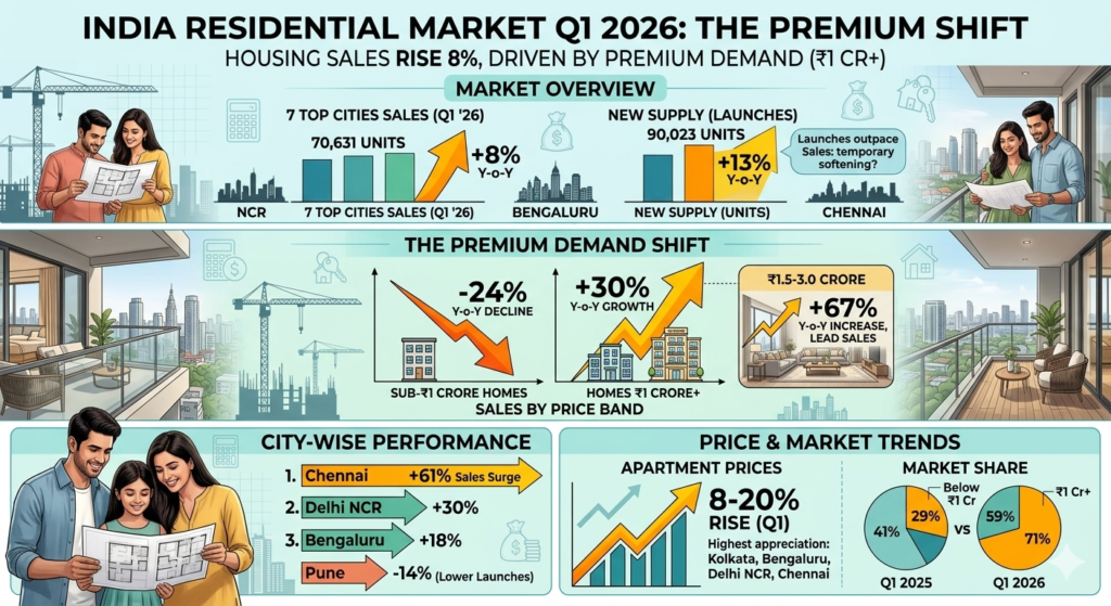 Top 7 cities register 8% y-oy rise in housing sales; Movement to ₹1 crore-plus homes pushes demand higher with Chennai, NCR, Bengaluru leading