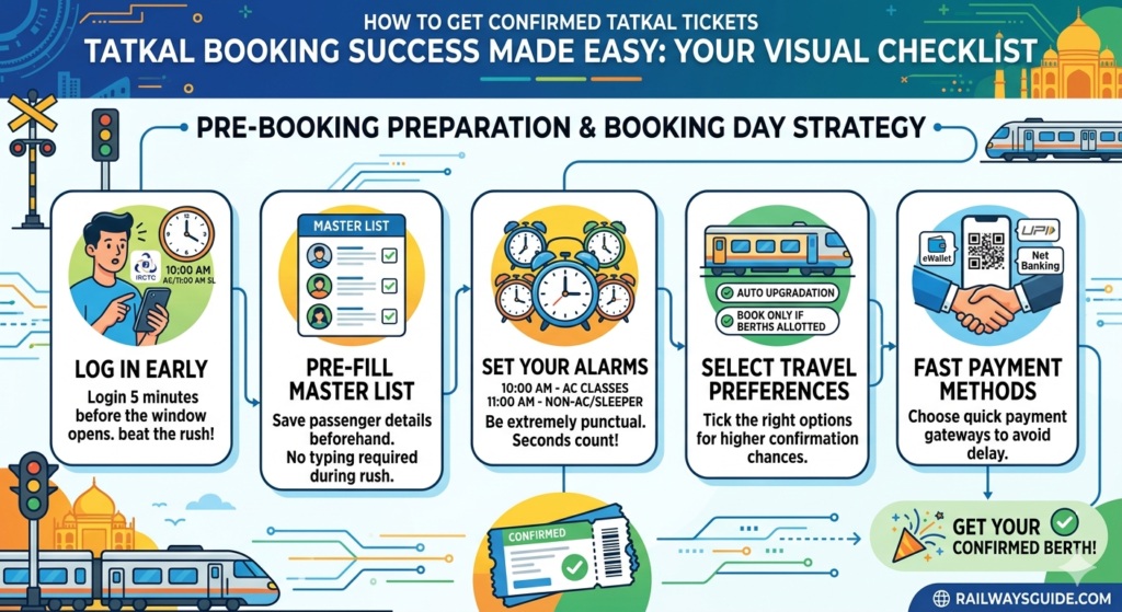 How to book tatkal ticket fast in irctc or RailOne App early and get confirmed seats