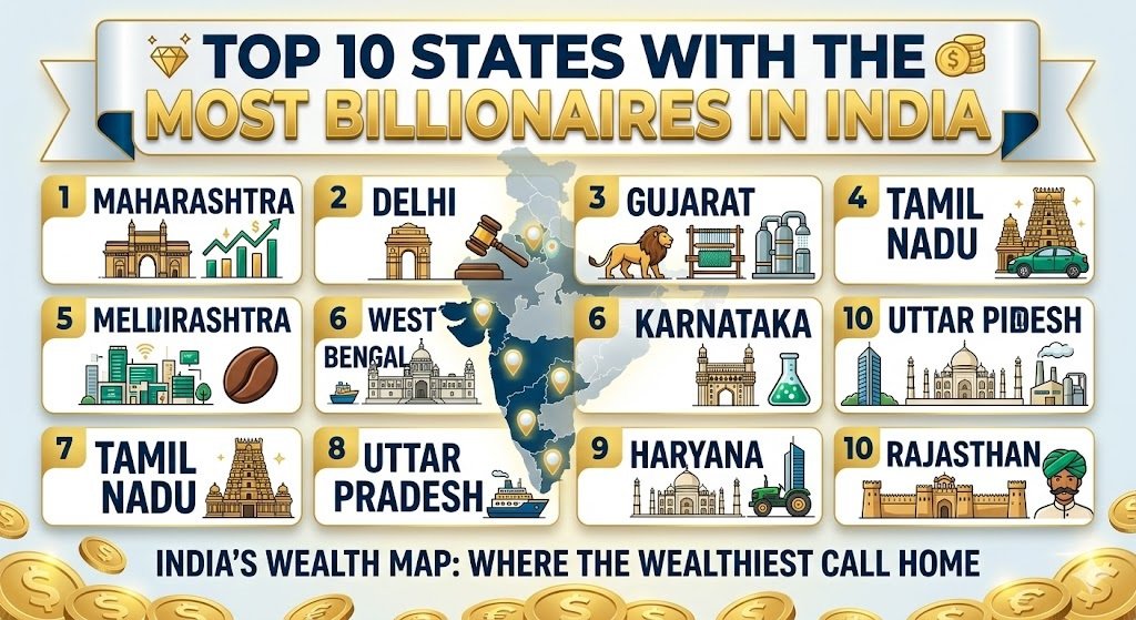 Top 10 states with the most billionaires in India
