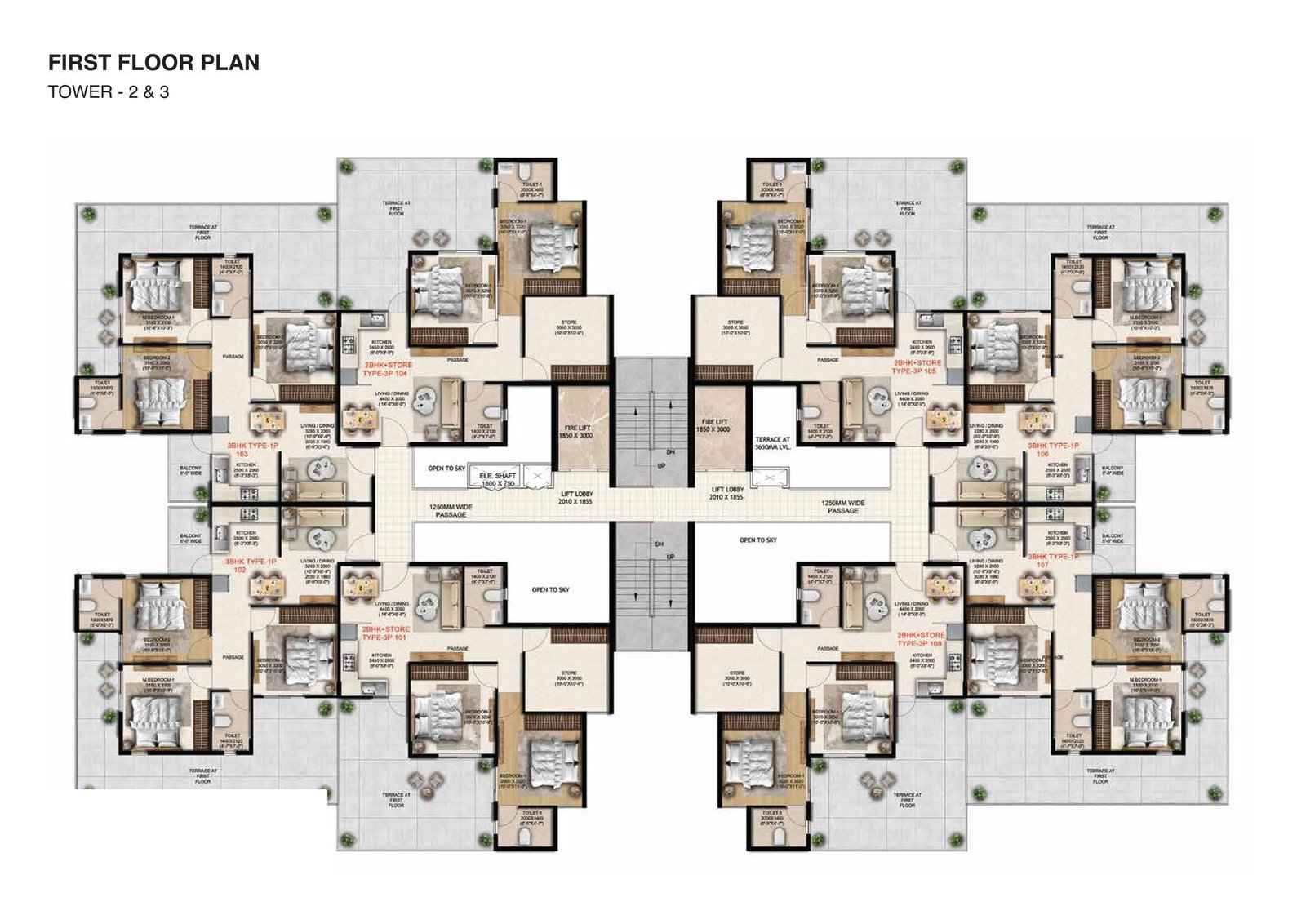 Anantya Sector 110A Faridabad floor plan — First floor plan — Towers 2 & 3