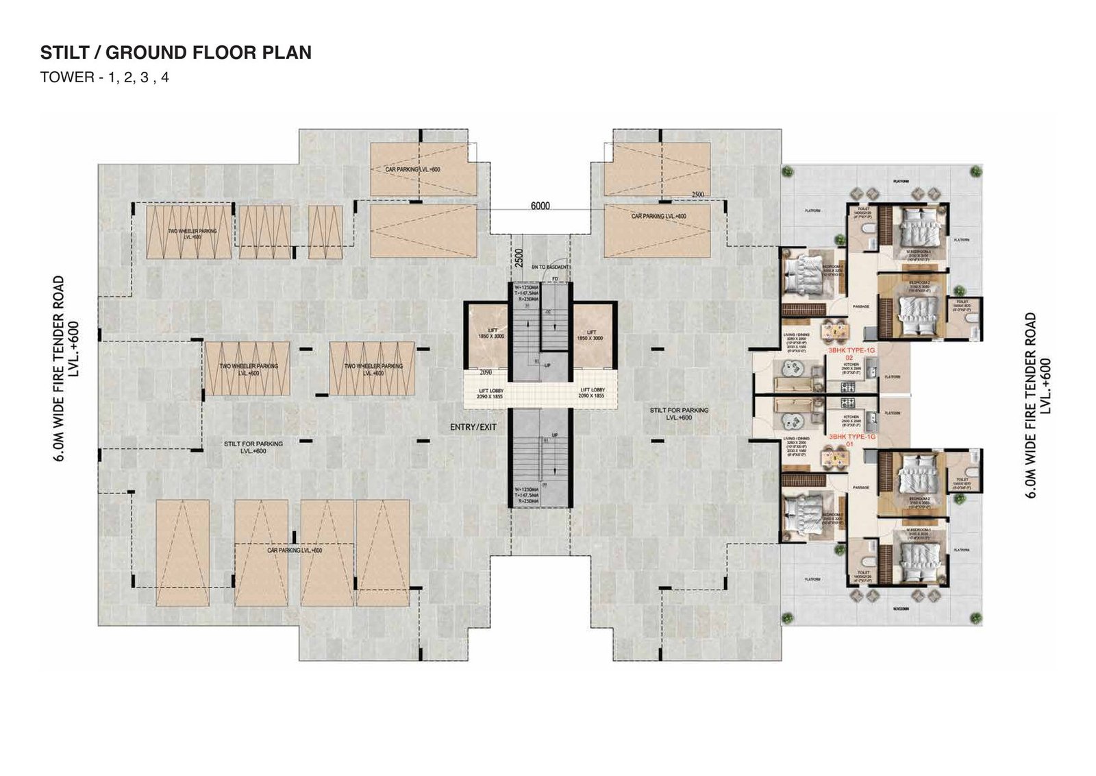 Anantya Sector 110A Faridabad floor plan — Stilt / ground floor plan — Towers 1, 2, 3 & 4