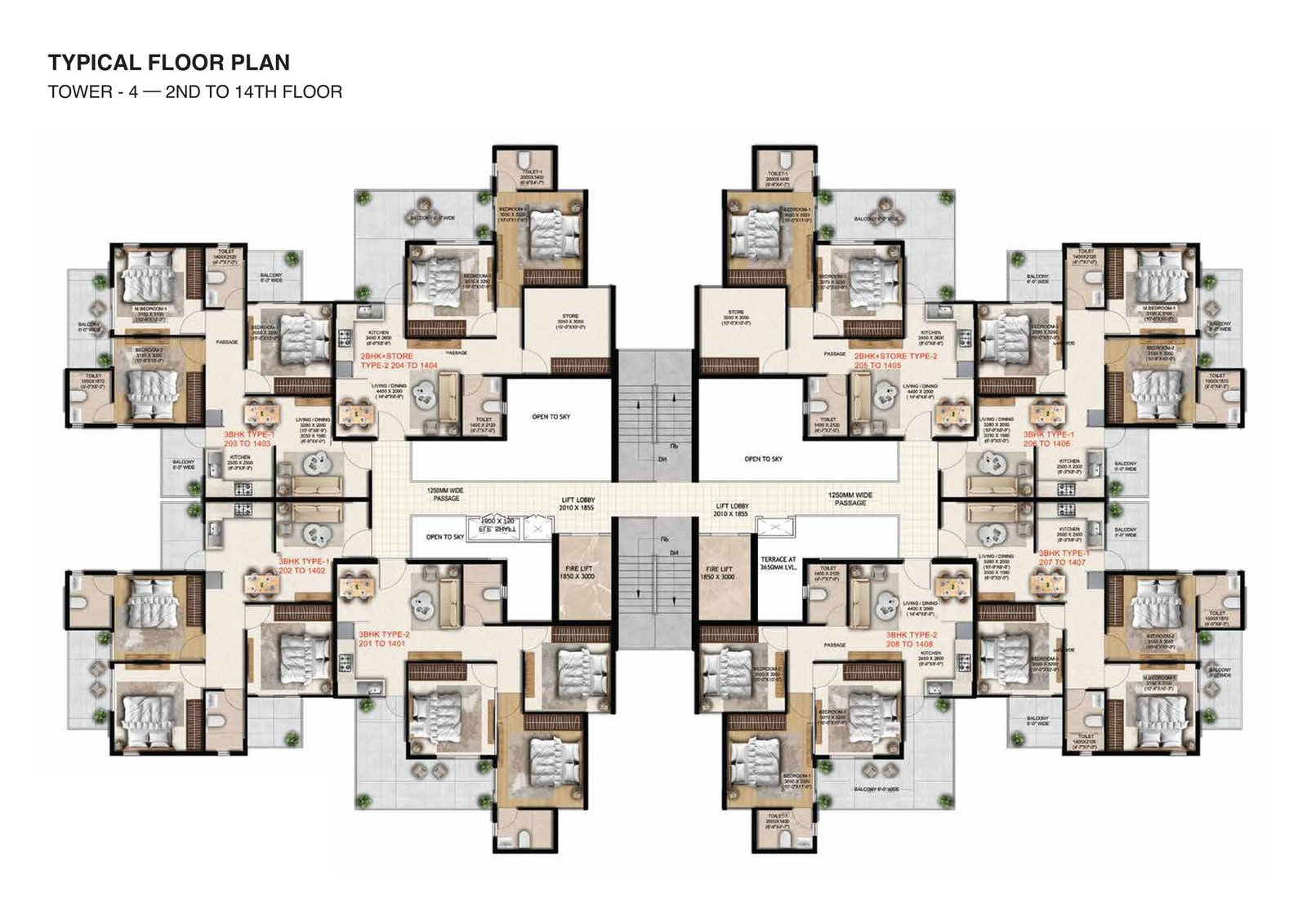 Anantya Sector 110A Faridabad floor plan — Typical floor plan — Tower 4, 2nd to 14th floor